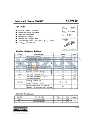 SFS9640 datasheet - Advanced Power MOSFET