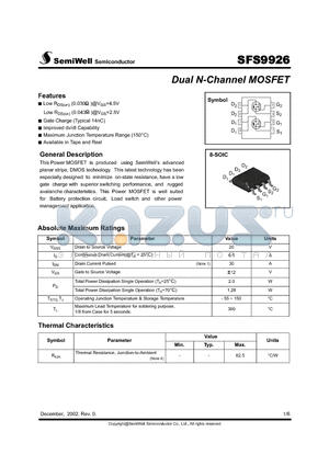 SFS9926 datasheet - Dual N-Channel MOSFET