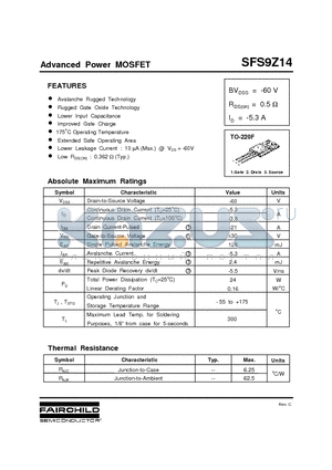 SFS9Z14 datasheet - Advanced Power MOSFET