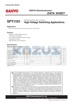 SFT1101 datasheet - PNP Epitaxial Planar Silicon Transistor High-Voltage Switching Applications