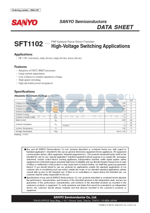 SFT1102 datasheet - PNP Epitaxial Planar Silicon Transistor High-Voltage Switching Applications