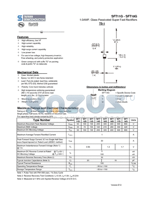 SFT12G datasheet - 1.0AMP. Glass Passivated Super Fast Rectifiers
