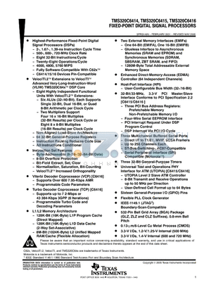 TMS320C6415 datasheet - FIXED-POINT DIGITAL SIGNAL PROCESSORS