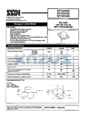 SFT2012/3 datasheet - 200 AMP 100-140 VOLTS NPN TRANSISTOR