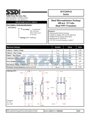 SFT2369A2GW datasheet - Dual NPN Transistor