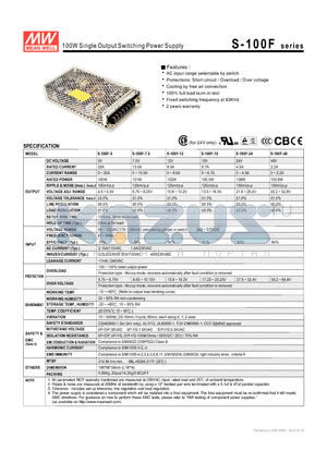S-100F-15 datasheet - 100W Single Output Switching Power Supply