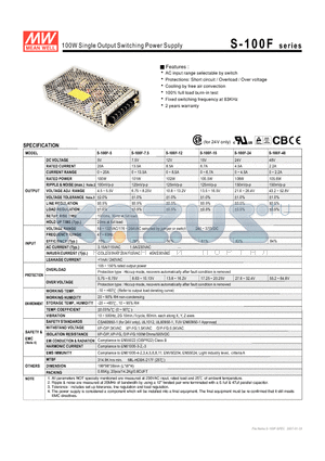 S-100F-48 datasheet - 100W Single Output Switching Power Supply