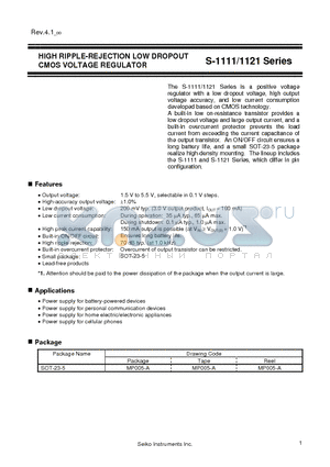 S-1111B19MC-NYETFG datasheet - HIGH RIPPLE-REJECTION LOW DROPOUT