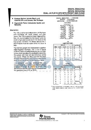 SN74LS76A datasheet - DUAL J-K FLIP-FLOPS WITH PRESET AND CLEAR