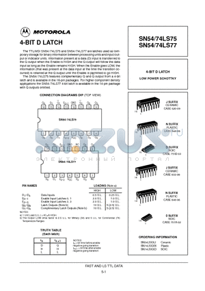 SN74LS77 datasheet - 4-BIT D LATCH LOW POWER SCHOTTKY