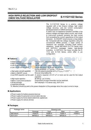 S-1112B27MC-L6MTFG datasheet - HIGH RIPPLE-REJECTION AND LOW DROPOUT CMOS VOLTAGE REGULATOR