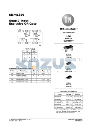SN74LS86 datasheet - Quad 2-Input Exclusive OR Gate