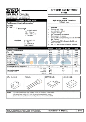 SFT5095 datasheet - High Voltage NPN Transistor