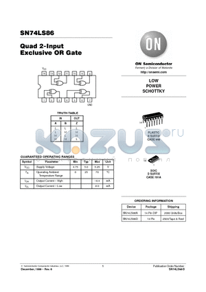 SN74LS86D datasheet - LOW POWER SCHOTTKY