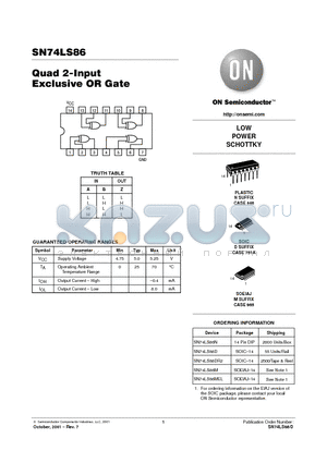 SN74LS86D datasheet - Quad 2-Input Exclusive OR Gate