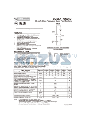 UG06D datasheet - 0.6AMP. Glass Passivated Super Fast rectifiers