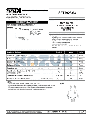 SFT5926-63 datasheet - POWER TRANSISTOR SILICON NPN