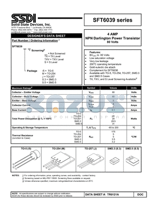 SFT6039 datasheet - NPN Darlington Power Transistor