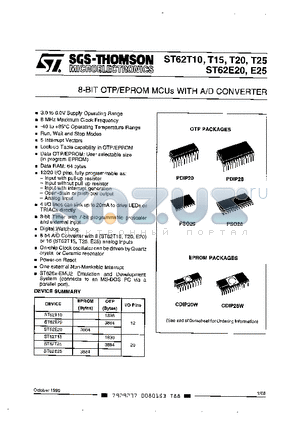 ST62T10 datasheet - 8-BIT OTP/EPROM MCUs WITH A/D CONVERTER