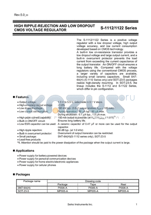 S-1112B50MC-L7JTFG datasheet - HIGH RIPPLE-REJECTION AND LOW DROPOUT CMOS VOLTAGE REGULATOR