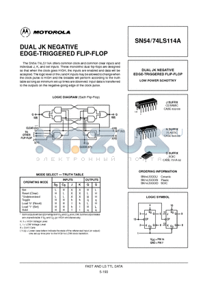 SN74LSXXXD datasheet - DUAL JK NEGATIVE EDGE-TRIGGERED FLIP-FLOP