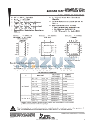 SN74LV00ADR datasheet - QUADRUPLE 2 INPUT POSITIVE NAND GATES