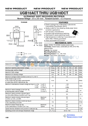 UGB10CCT datasheet - ULTRAFAST SOFT RECOVERY RECTIFIER