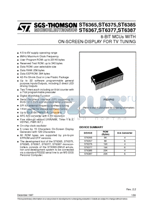 ST6365 datasheet - 8-BIT MCUs WITH ON-SCREEN-DISPLAY FOR TV TUNING