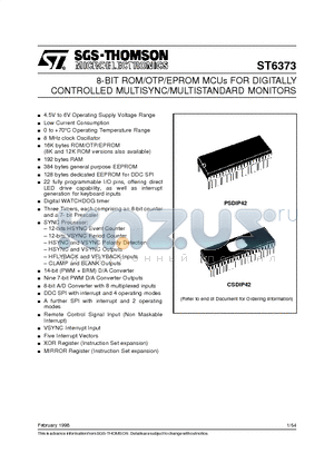 ST6373 datasheet - 8-BIT ROM/OTP/EPROM MCUs FOR DIGITALLY CONTROLLED MULTISYNC/MULTISTANDARD MONITORS