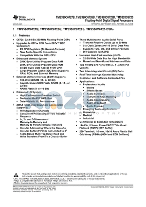 TMS320C6720ZDH250 datasheet - Floating-Point Digital Signal Processors