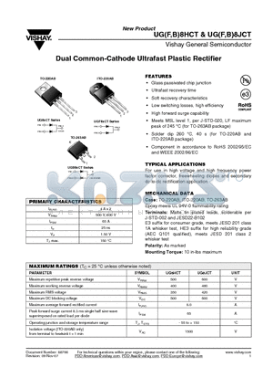 UGB8HCT datasheet - Dual Common-Cathode Ultrafast Plastic Rectifier