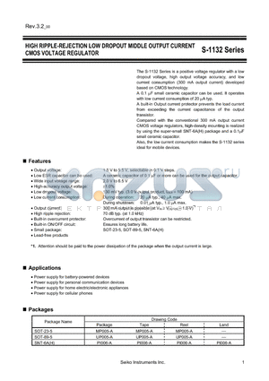 S-1132B36-U5T1G datasheet - HIGH RIPPLE-REJECTION LOW DROPOUT MIDDLE OUTPUT CURRENT CMOS VOLTAGE REGULATOR