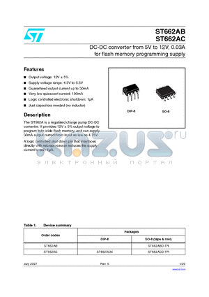 ST662ABD-TR datasheet - DC-DC converter from 5V to 12V, 0.03A for flash memory programming supply