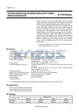 S-1133B12-I8T1G datasheet - HIGH RIPPLE-REJECTION AND LOW DROPOUT MIDDLE-OUTPUT CURRENT CMOS VOLTAGE REGULATOR