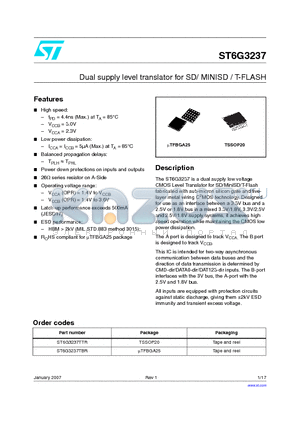 ST6G3237TBR datasheet - Dual supply level translator for SD/ MINISD / T-FLASH