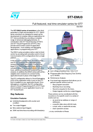 ST7-EMU3 datasheet - Full-featured, real time emulator series for ST7