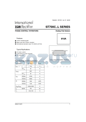 ST700C12L1L datasheet - PHASE CONTROL THYRISTORS Hockey Puk Version