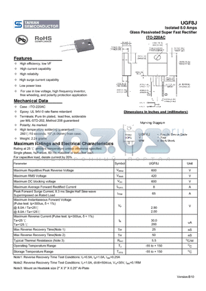 UGF8J datasheet - Isolated 8.0 Amps Glass Passivated Super Fast Rectifier