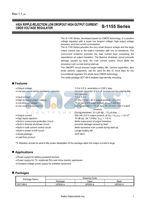 S-1155B28-U5T1G datasheet - HIGH RIPPLE-REJECTION LOW DROPOUT HIGH OUTPUT CURRENT CMOS VOLTAGE REGULATOR