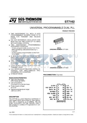 ST7162D datasheet - UNIVERSAL PROGRAMMABLE DUAL PLL