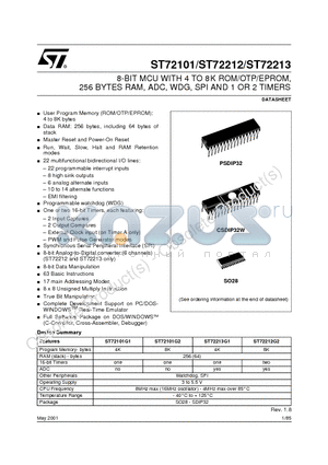 ST72101 datasheet - 8-BIT MCU WITH 4 TO 8K ROM/OTP/EPROM, 256 BYTES RAM, ADC, WDG, SPI AND 1 OR 2 TIMERS