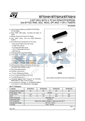 ST72101G2M6 datasheet - 8-BIT MCU WITH 4 TO 8K ROM/OTP/EPROM, 256 BYTES RAM, ADC, WDG, SPI AND 1 OR 2 TIMERS