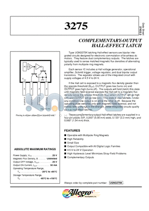 UGN3275K datasheet - COMPLEMENTARY-OUTPUT HALL-EFFECT LATCH