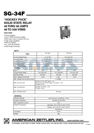 SG-34FA240A40ZSL datasheet - HOCKEY PUCK SOLID STATE RELAY 40 THRU 80 AMPS 48 TO 530 VRMS