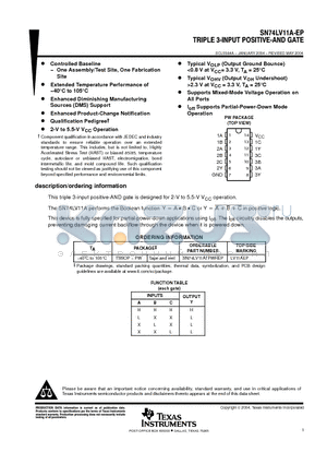 SN74LV11A-EP datasheet - TRIPLE 3-INPUT POSTIVE-AND GATE