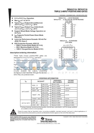 SN74LV11A datasheet - TRIPLE 3-INPUT POSITIVE-AND GATES