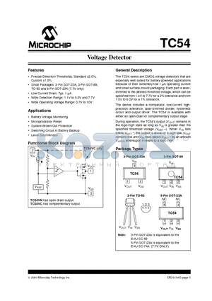 TC54VX14 datasheet - Voltage Detector