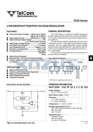 TC55 datasheet - LOW DROPOUT POSITIVE VOLTAGE REGULATOR