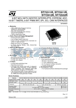 ST722311R6T6S datasheet - 8-BIT MCU WITH NESTED INTERRUPTS, EEPROM, ADC, 16-BIT TIMERS, 8-BIT PWM ART, SPI, SCI, CAN INTERFACES