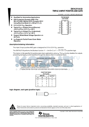 SN74LV11ATPWRQ1 datasheet - TRIPLE 3-INPUT POSITIVE-AND GATE